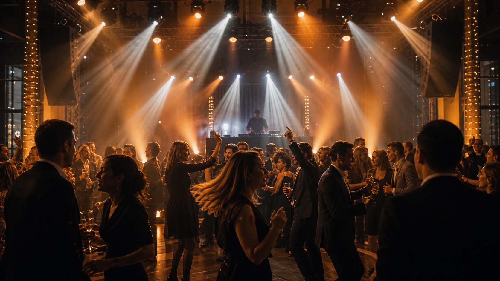 Dancefloor corporate élégant avec DJ et lumière