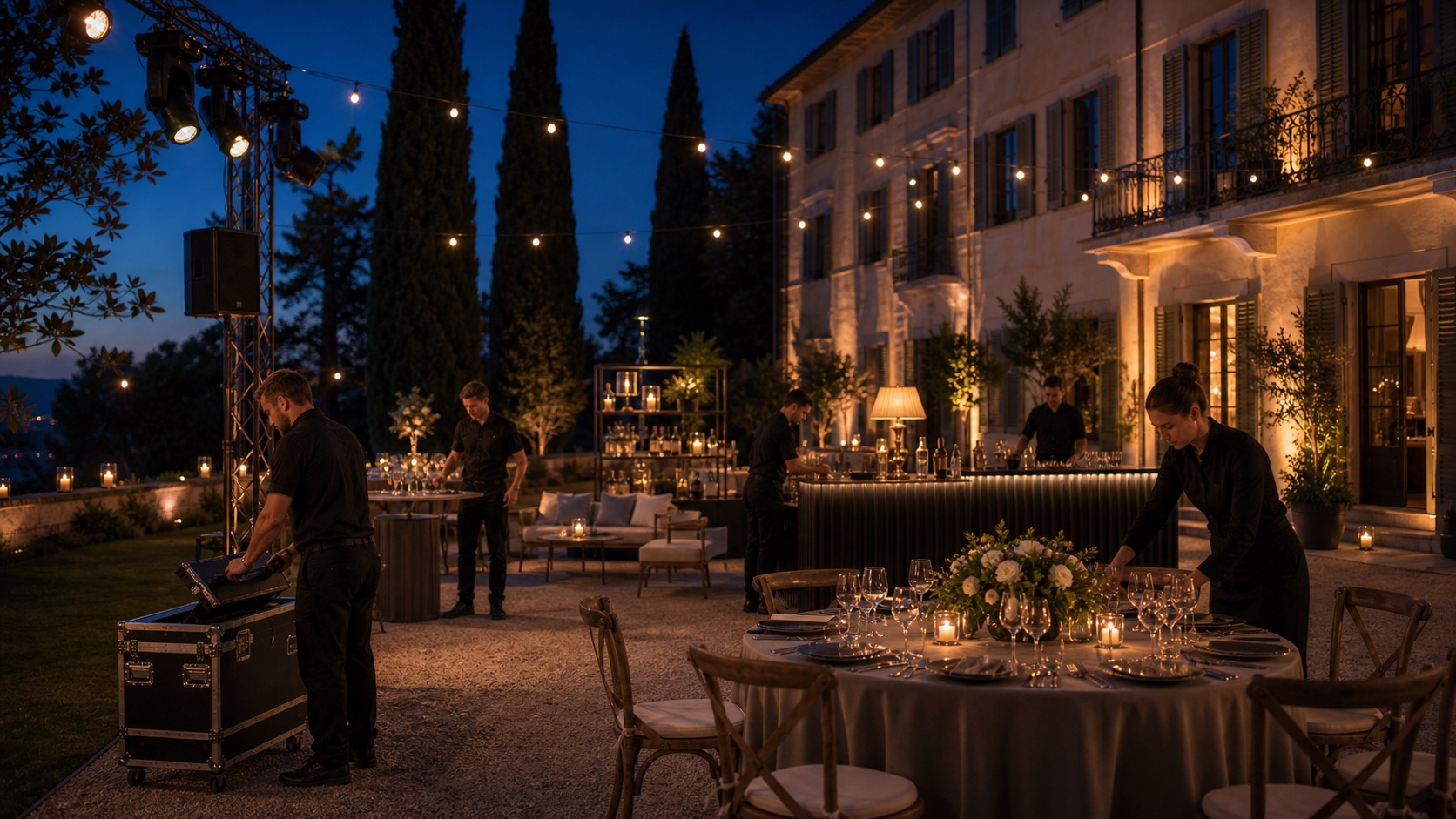 Préparation d'une soirée privée avant l'arrivée des invités
